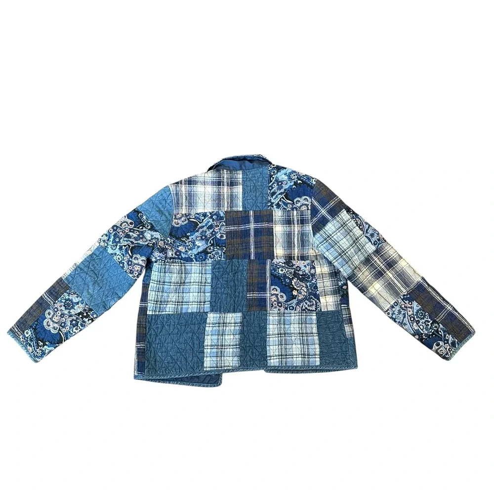 Keren‎ Hart Blue Quilted Patchwork Floral Embroidered Jacket Womens Medium Denim